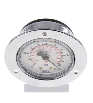 -1..0 Bar (-15..0 psi) Panel Mount Pressure Gauge Steel/Brass 50 mm Class 2.5 (Front Panel)