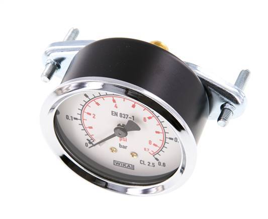 0..0.6 Bar (0..9 psi) Panel Mount Pressure Gauge Steel/Brass 63 mm Class 2.5 (Bracket)