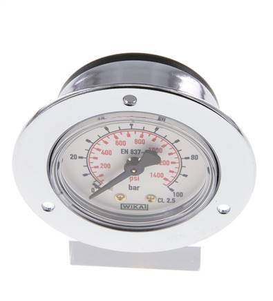 0..100 Bar (0..1450 psi) Panel Mount Pressure Gauge Steel/Brass 50 mm Class 2.5 (Front Panel)