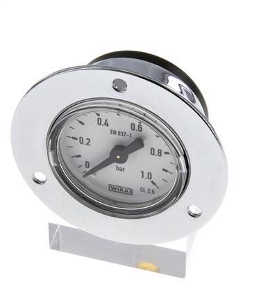 0..1 Bar (0..15 psi) Panel Mount Pressure Gauge Steel/Brass 40 mm Class 2.5 (Front Panel)