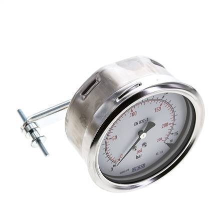 0..16 Bar (0..232 psi) Panel Mount Pressure Gauge Steel/Brass 100 mm Class 1.0 (Bracket)