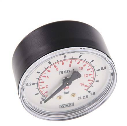 0..1 Bar (0..15 psi) Pressure Gauge Rear Plastic/Brass 63 mm Class 2.5