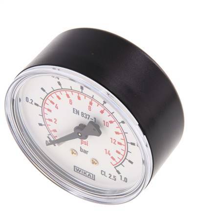 0..1 Bar (0..15 psi) Pressure Gauge Rear Plastic/Brass 63 mm Class 2.5