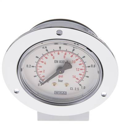 0..1 Bar (0..15 psi) Panel Mount Pressure Gauge Steel/Brass 63 mm Class 2.5 (Front Panel)