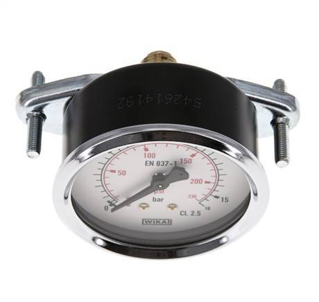 0..16 Bar (0..232 psi) Panel Mount Pressure Gauge Steel/Brass 63 mm Class 2.5 (Bracket)