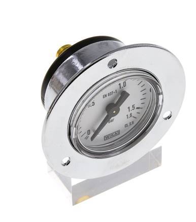 0..1.6 Bar (0..23 psi) Panel Mount Pressure Gauge Steel/Brass 40 mm Class 2.5 (Front Panel)