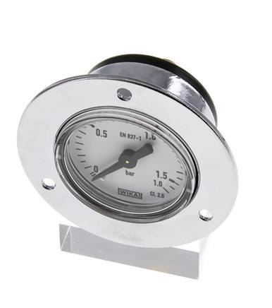 0..1.6 Bar (0..23 psi) Panel Mount Pressure Gauge Steel/Brass 40 mm Class 2.5 (Front Panel)