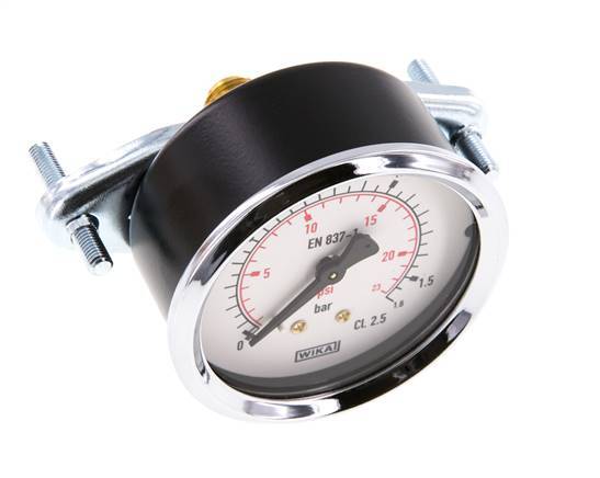 0..1.6 Bar (0..23 psi) Panel Mount Pressure Gauge Steel/Brass 63 mm Class 2.5 (Bracket)