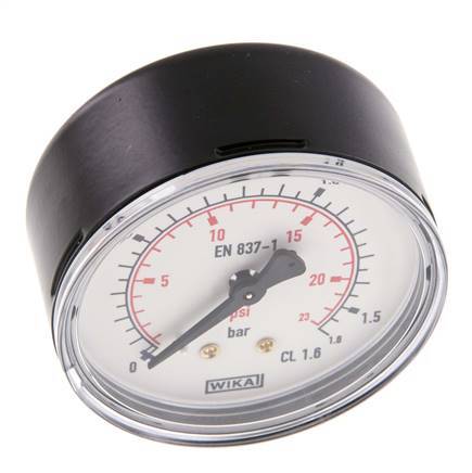 0..1.6 Bar (0..23 psi) Pressure Gauge Rear Steel/Brass 63 mm Class 1.6
