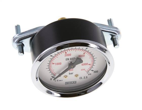 0..315 Bar (0..4569 psi) Panel Mount Pressure Gauge Steel/Brass 63 mm Class 2.5 (Bracket)
