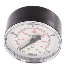 0..400 Bar (0..5802 psi) Pressure Gauge Rear Plastic/Brass 63 mm Class 2.5