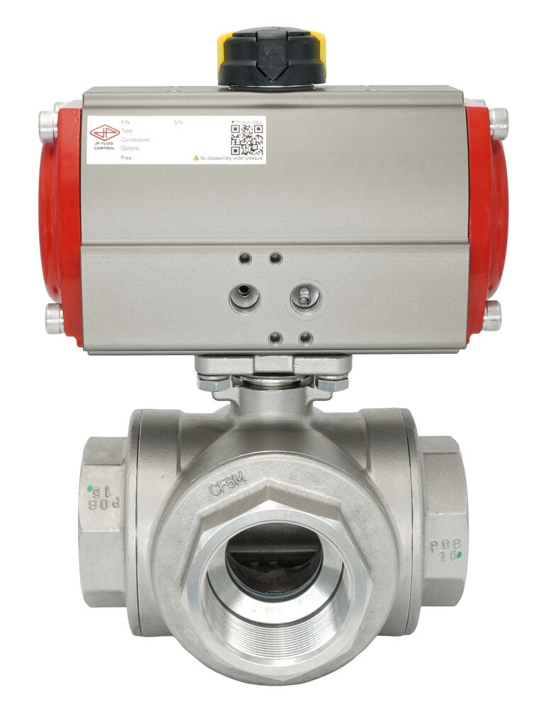 3-Way Pneumatic Ball Valve G2'' T-bore Brass Double Acting