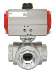 3-Way Pneumatic Ball Valve G2'' T-bore Brass Double Acting