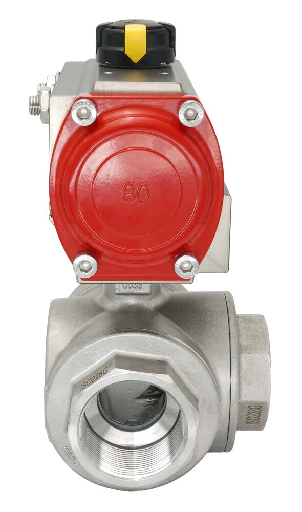 3-Way Pneumatic Ball Valve G3/4'' T-bore Brass Double Acting