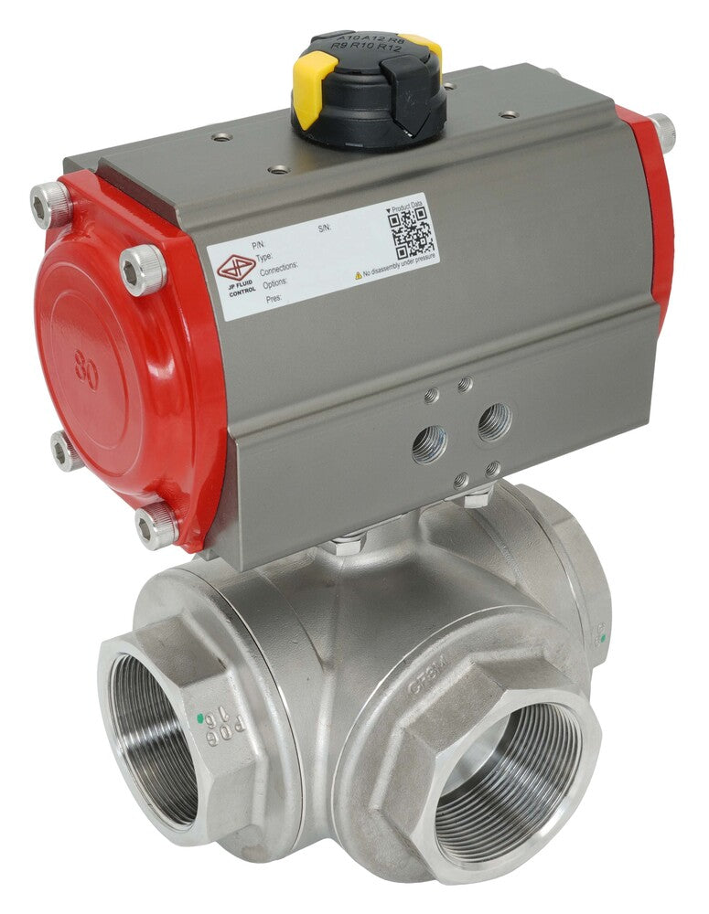 3-Way Pneumatic Ball Valve G3/8'' L-bore Brass Double Acting