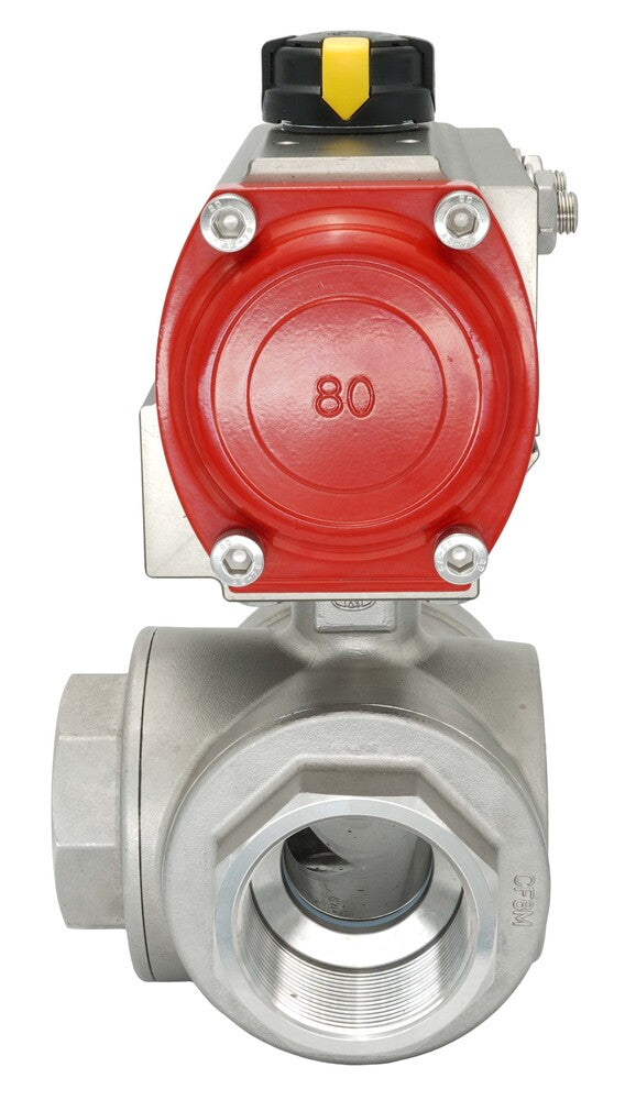 3-Way Pneumatic Ball Valve G1 1/2'' T-bore Brass Double Acting