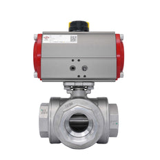 3-Way Pneumatic Ball Valve G1 1/4'' L-bore Stainless Steel Double Acting
