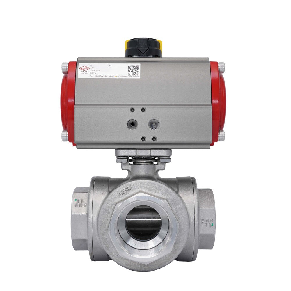 3-Way Pneumatic Ball Valve G3'' T-bore Stainless Steel Double Acting