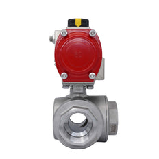 3-Way Pneumatic Ball Valve G3'' T-bore Stainless Steel Double Acting