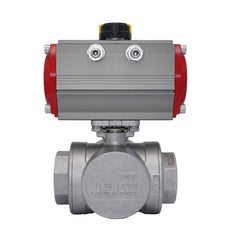 3-Way Pneumatic Ball Valve G3'' T-bore Stainless Steel Double Acting