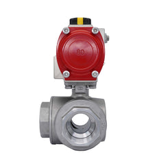 3-Way Pneumatic Ball Valve G3'' T-bore Stainless Steel Double Acting
