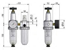 FRL 2 Partes G1/4'' 600l/min 0.5-16.0bar/7-232psi Semi-Auto Metal Estándar 1