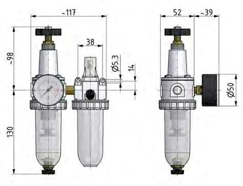 FRL 2 Partes G3/8'' 600l/min 0.5-10.0bar/7-145psi Semi-Auto Metal Estándar 1