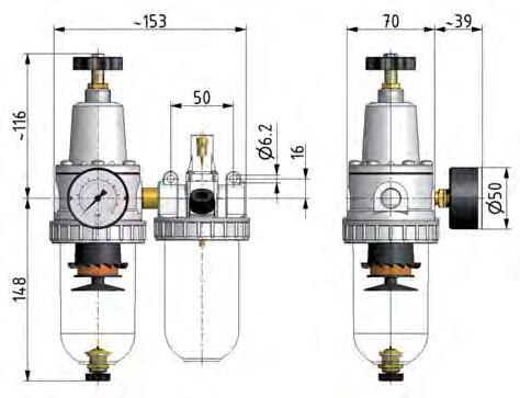 FRL 2 Partes G1/2'' 800l/min 0.5-10.0bar/7-145psi Semi-Auto Policarbonato Estándar 2