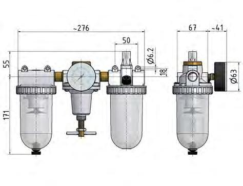 FRL G1/2'' 3200l/min 0,5-10,0bar/7-145psi Estándar 3