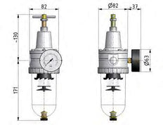 Filtro-Regulador G1/2'' 3000l/min 0.2-6.0bar/3-87psi Jaula de Protección Semiautomática Policarbonato Estándar 3