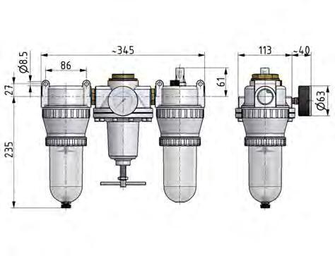 FRL 3 Partes G3/4'' 4900l/min 0.5-10.0bar/7-145psi Jaula de Protección Semiautomática de Policarbonato Estándar 5