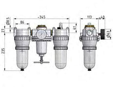 FRL 3 Partes G3/4'' 4900l/min 0.5-10.0bar/7-145psi Jaula de Protección Semiautomática de Policarbonato Estándar 5