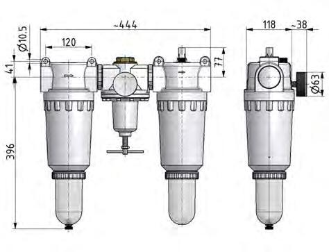 FRL 3 Partes G2'' 18500l/min 0.5-10.0bar/7-145psi Auto Policarbonato Estándar 8
