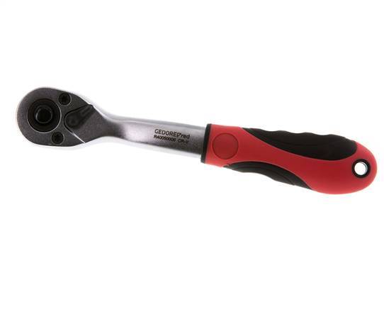 carraca angular roja de 1/4" con palanca de cambio de dirección