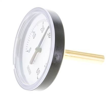 0 to +60°C Plastic Bimetallic Thermometer 80mm Cabinet 60mm Stem with Thermowell