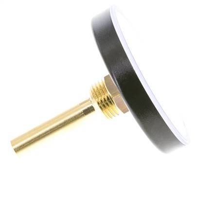 0 to +60°C Plastic Bimetallic Thermometer 80mm Cabinet 60mm Stem with Thermowell