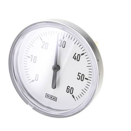 0 to +60°C Plastic Bimetallic Thermometer 80mm Cabinet 60mm Stem with Thermowell