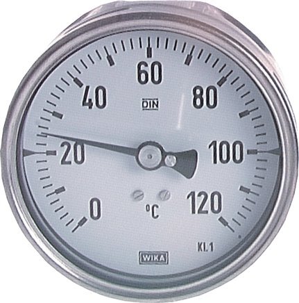 +50 a +350°C Termómetro bimetálico de acero inoxidable Gabinete de 100mm Vástago trasero de 160mm