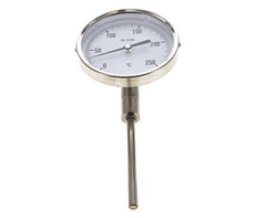 0 a +250°C Termómetro bimetálico de acero inoxidable Gabinete de 100mm Fondo de vástago