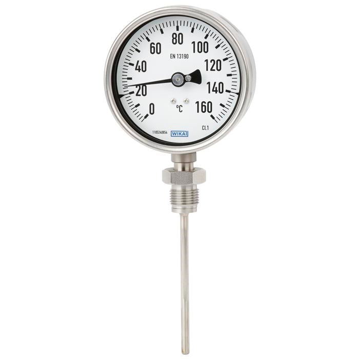 +20 a +180°C Termómetro bimetálico de acero inoxidable Gabinete de 63mm Fondo de vástago de 200mm
