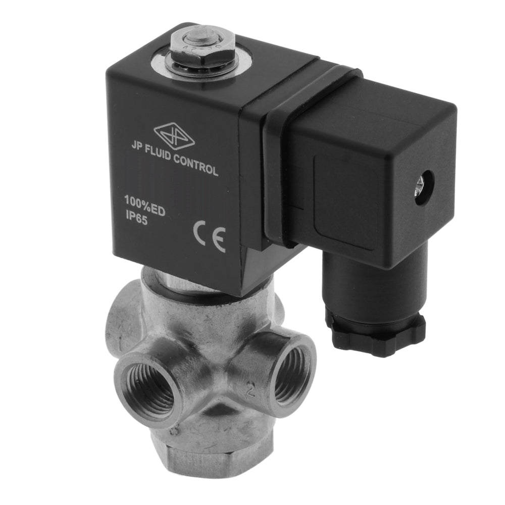 Electroválvula TP-DC 1/4'' 3/2 vías DI Acero inoxidable FKM 0-2bar 12V CC