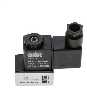 1x3/2 G1/8'' Válvula solenoide NC 24V AC -0.95-10bar/-13.2-140psi Airtec