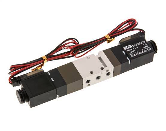 5/3 M5 Válvula solenoide de centro cerrado 24V DC 2-10bar/28-140psi Enchufe de 2 pines YPC