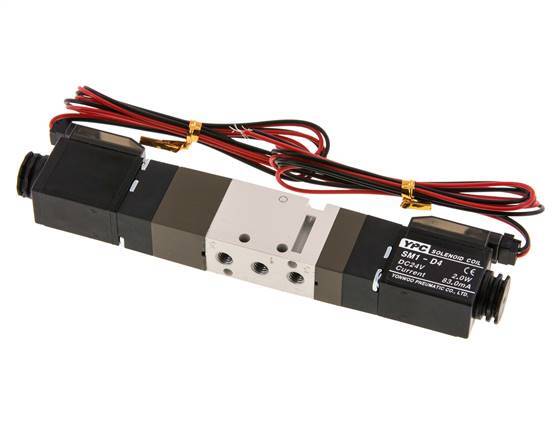 5/3 M5 Válvula solenoide de centro cerrado 24V DC 2-10bar/28-140psi Enchufe de 2 pines YPC