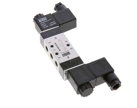 5/3 G1/8'' Válvula solenoide de centro cerrado 12V DC 3-10bar/42-140psi Airtec