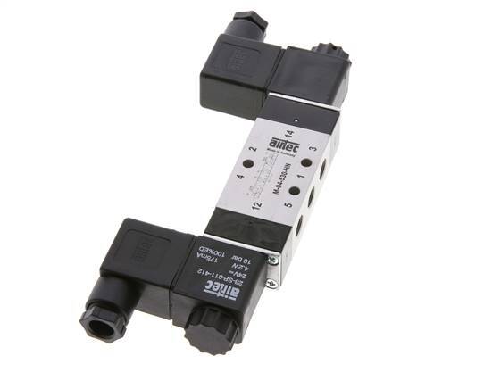 5/3 G1/8'' Válvula solenoide de centro cerrado 12V DC 3-10bar/42-140psi Airtec