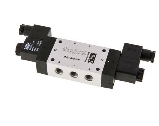 5/3 G1/4'' Válvula de solenoide de centro cerrado 115V AC 3-8bar/42-112psi Airtec