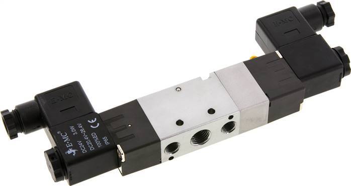 5/3 G1/4'' (G1/8'') Válvula solenoide de centro cerrado 12V DC 1.5-8bar/21.0-112psi E.MC