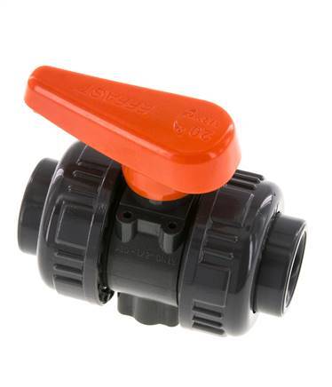Válvula de Bola de PVC de 2 Vías Doble Unión de 20 mm Toma EPDM