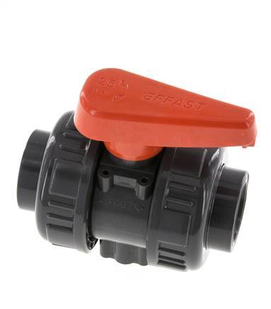Válvula de Bola de PVC de 2 Vías Doble Unión 25 mm Toma FKM